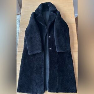 Massimo Dutti Black Réversible Shearling Sheepskin Fur Coat M